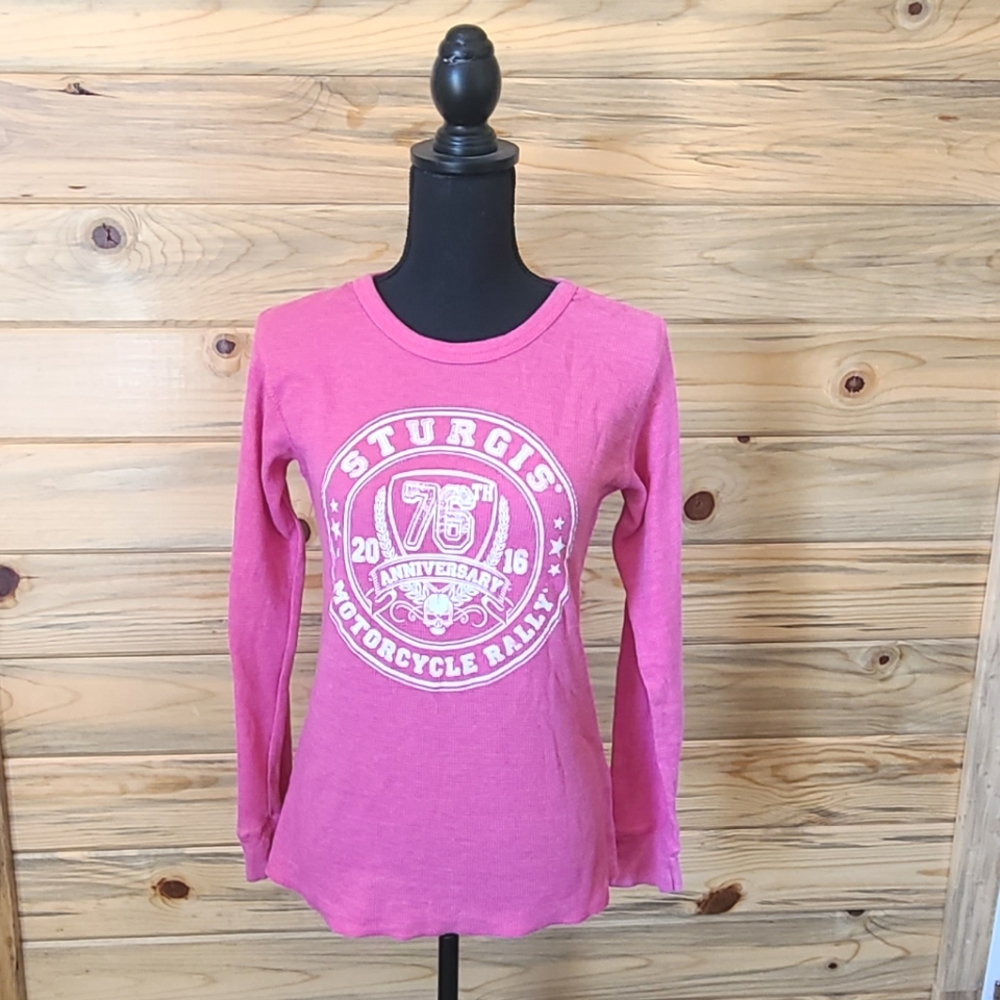 Sturgis Motorcycle Rally 75th Anniversary Ladies Pink Longsleeved Top Large